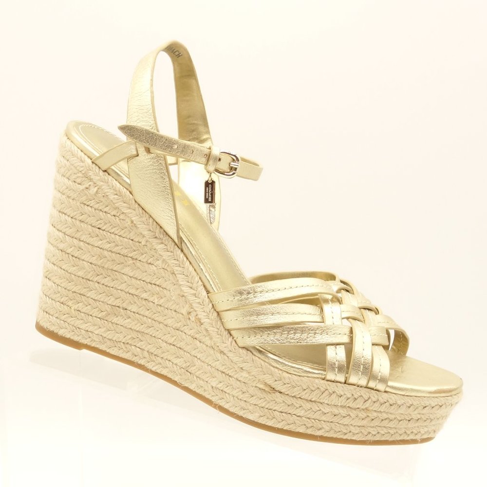 NEW COACH Dottie Gold Leather Platform Sandals